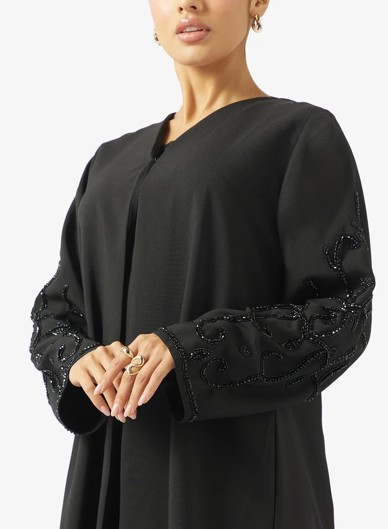 hayas closet  Black Embellished Abaya With Sheila for Women | Best Price UAE